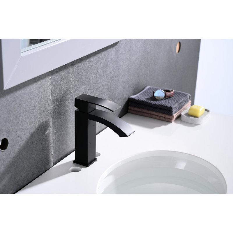 Waterfall Spout Single Handle Faucet For Bathroom Sink With Pop - Up Drain And Overflow, Matte Black Rust Stainless Steel, Beautiful Flow Overflow Sinks, Corrosion Stable Design