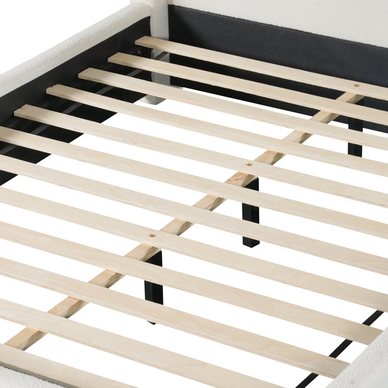 Sorevik Modern Minimalist Boucle Upholstered Wingback Platform Bed with Thick Padded Headboard, Queen
