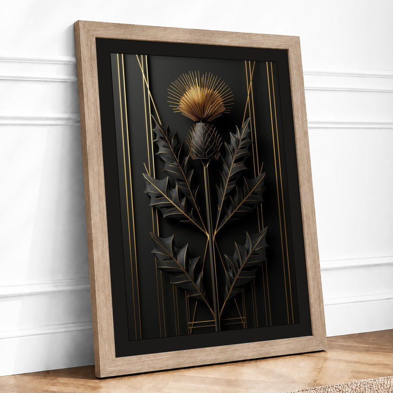 Gilded Thistle Botanical - Framed Print, A3 - 42.0 x 29.7 cm, Oak