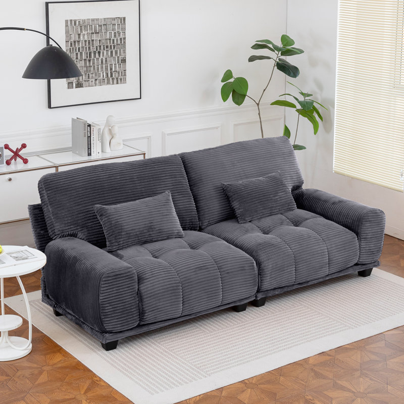 Convertible 2-Person Sofa Bed With Adjustable Backrest,Plush Corduroy Upholstery, 2 Pillows Included, Gray