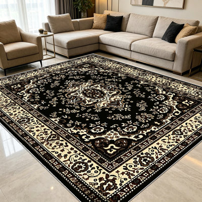 Tapis à motif géométrique en spirale en bronze rétro de 1 pièce pour le salon, doux et confortable, convenant à toutes les saisons, facile à entretenir, lavable à la machine, tapis de table sous la table convenant à la salle à manger, à la chambre à coucher, au vestibule,