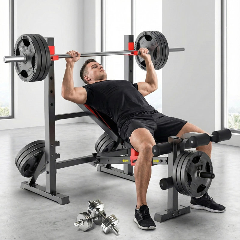Professional 900 LBS Multi-Function Weight Bench Set - Commercial-Grade 4-In-1 Home Gym System
