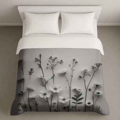 Monochrome Wildflowers Arrangement Duvet Covers