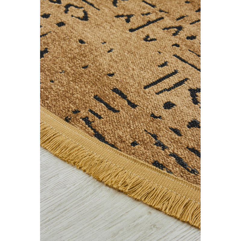 Crystallee Brown Moroccan Machine Made Cotton Polyester Non-Slip Area Rug, Rond 6 pi 6 po