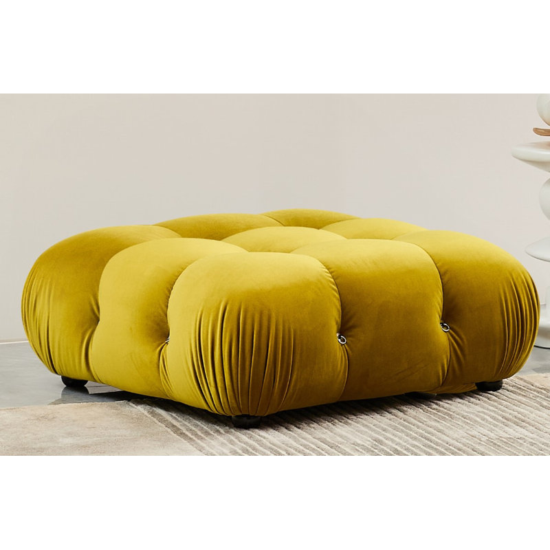 Repose-pieds Damion, Velours jaune moutarde