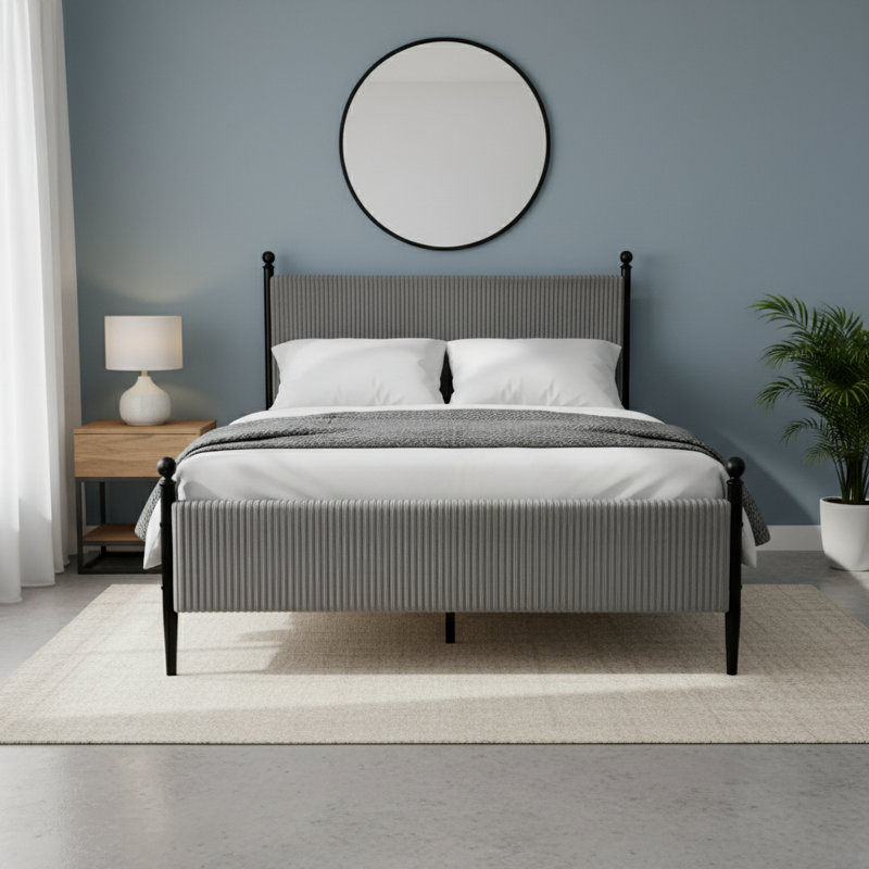 Structure de lit tapissier Modern, Gris, Lit simple