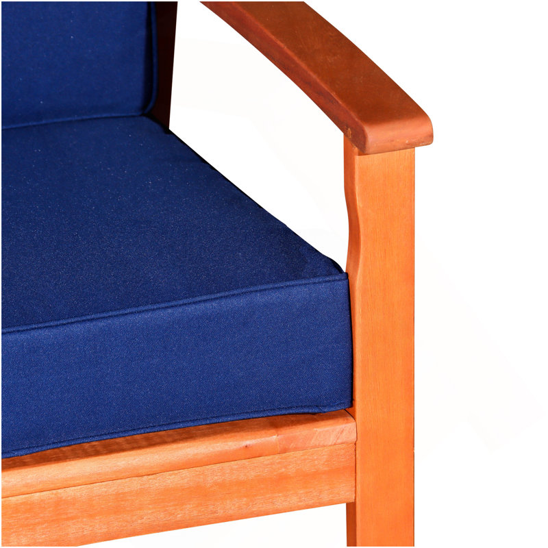 Causeuse en eucalyptus avec coussins, finition huilée naturelle, coussins bleu marine, Marine, Naturel