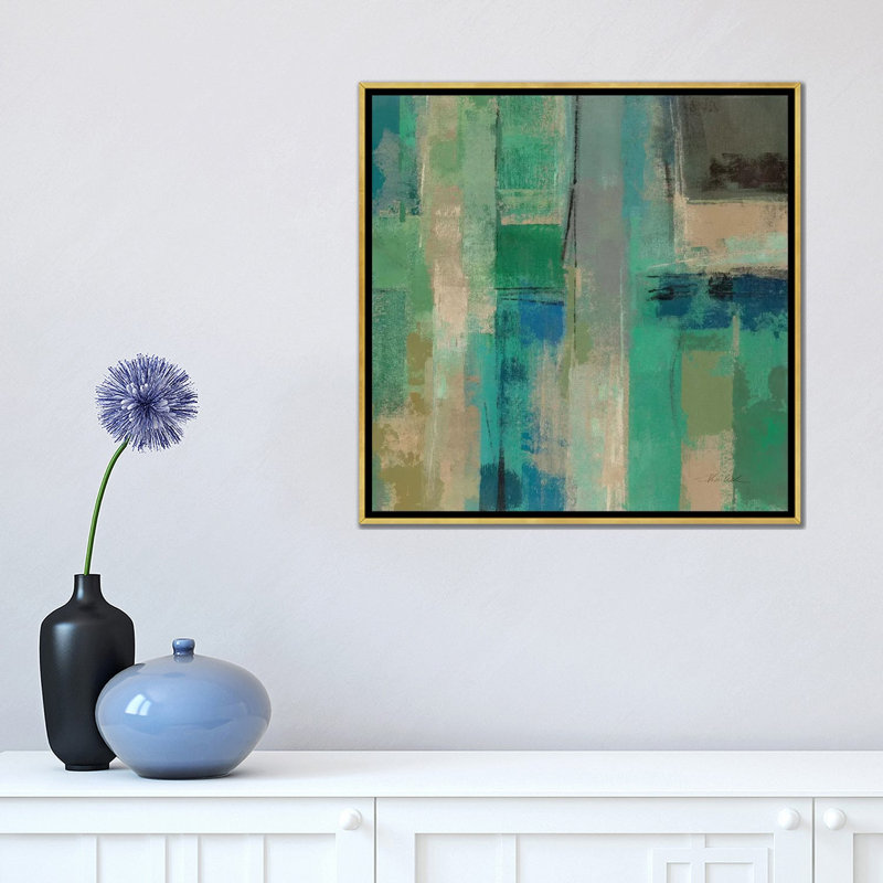 «Emerald Fields II» par Silvia Vassileva - reproduction d'art, Aucun mat, Toile encadrée d'or, H 18 po x l 18 po x 1,5 po