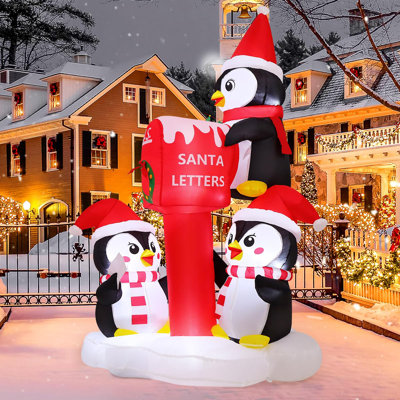 6.5 FT Christmas Inflatable Three Penguins Around Santa Letter Box 