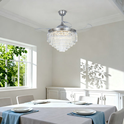 Ventilateur de plafond 42 "en cristal moderne avec lumière DEL et télécommande, 3 couleurs changeantes, 3 vitesses, minuterie