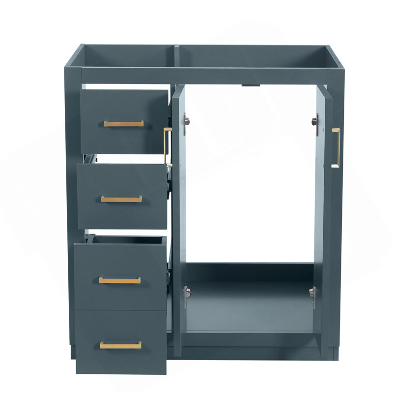 Ensemble de meuble-lavabo autoportant avec cadre en bois massif 30 po, 3 tiroirs et portes à fermeture douce