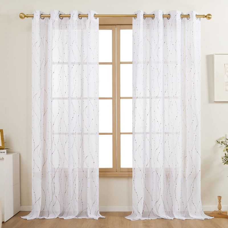 Cassien Sheer Curtain Pair, White/Red, 52" W x 54" L