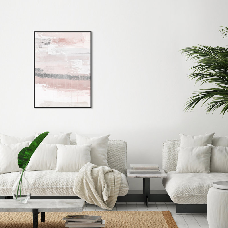 Éléments sophistiqués rosés - peinture, H 30 po x l 24 po, Toile avec cadre noir