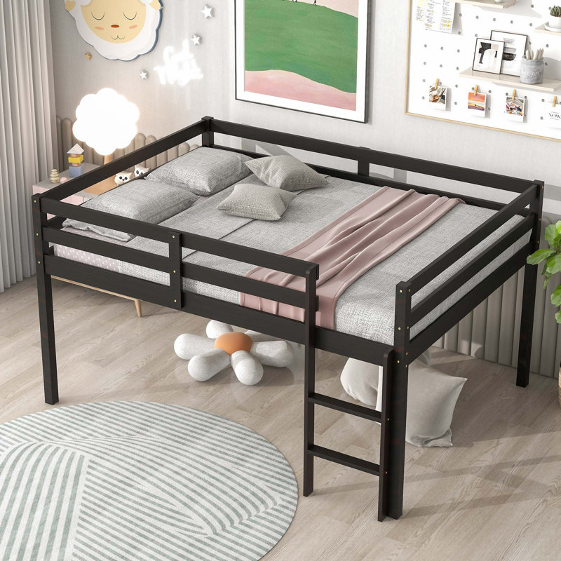 Lit mezzanine avec échelle en bois massif, Espresso