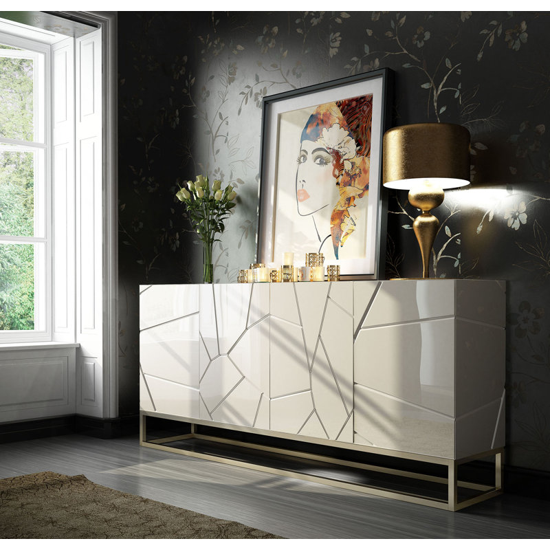 Buffet 2 tiroirs Saphire, H 43,4 po x l 74,8 po x p 15,6 po, Haute brillance