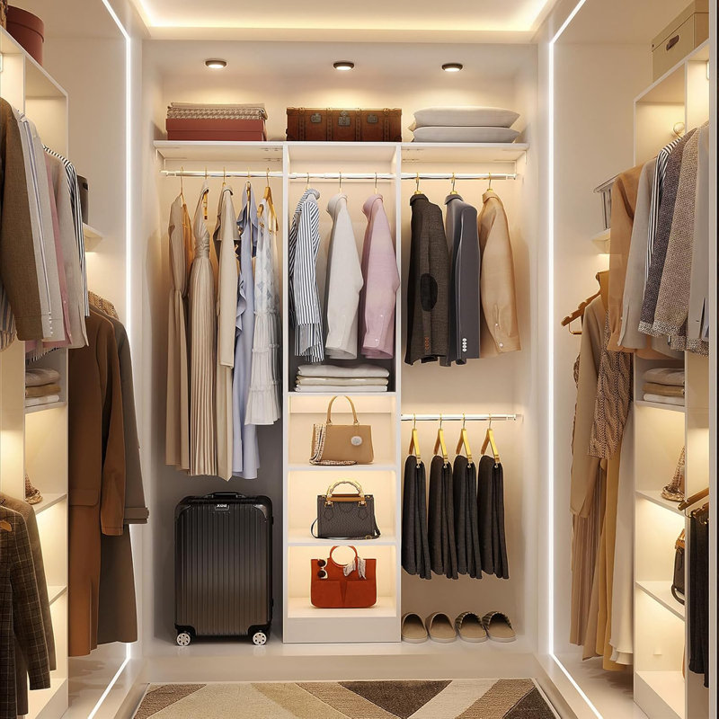 14.8'' - 47.2'' W Small Wood Closet System with Hanging Rods(Cut to Fit), White