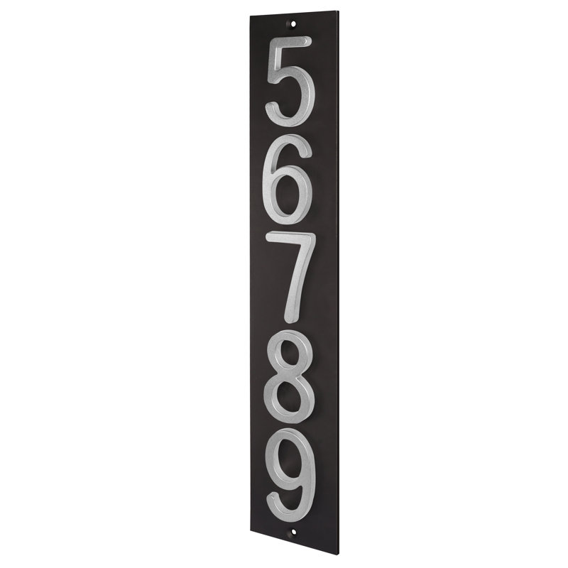 Plaque d'adresse verticale en aluminium Royal Shade, Argent argent, Noir, Oui