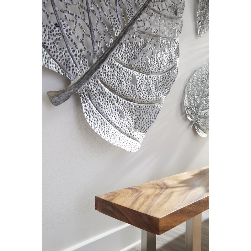 Birch Leaf Wall Art, Silver, Silver, 55" H x 36" W x 5" D