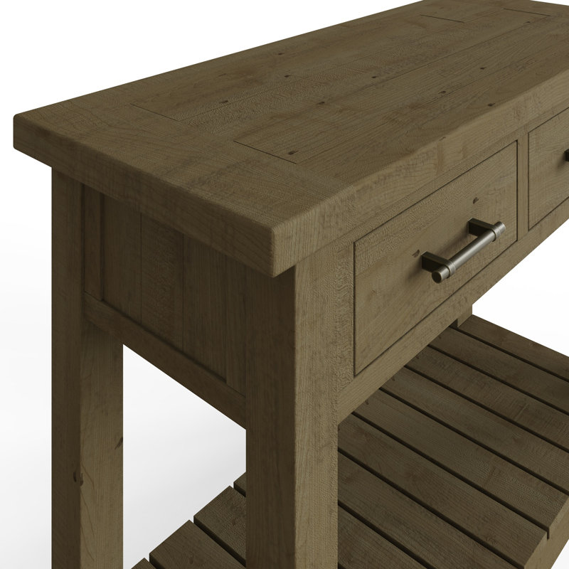 Almerton 2 Drawer Console Hallway Table With Open Shelf – Solid Reclaimed Natural Pine, Brown