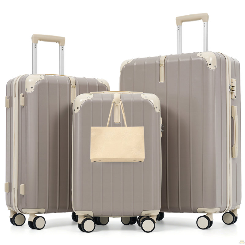 Ensemble de valises de voyage en ABS de qualité supérieure, ensemble de valise à verrou TSA 3 pièces avec des tailles de 20, 24 et 28 pouces avec roues pivotantes à 360 °, gris clair