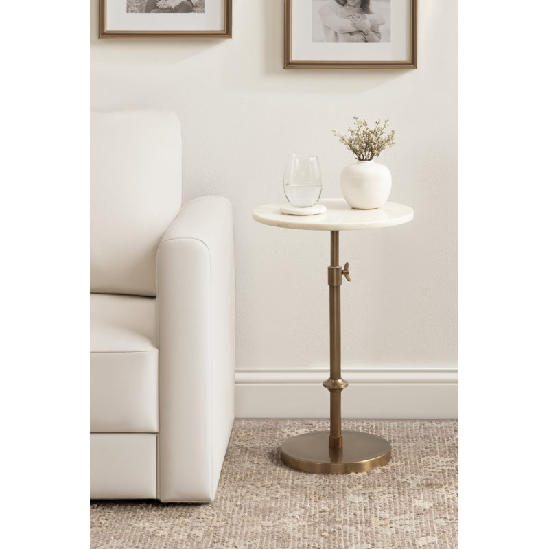 Traditional Adjustable-Height Metal Pedestal Table, White, Gold, 14" W x 14" D