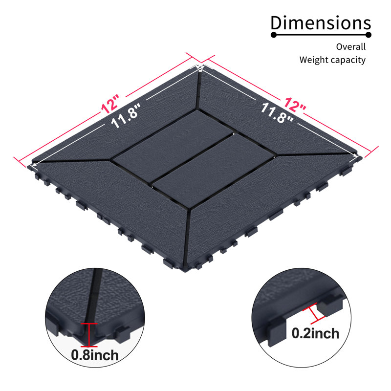 Paquet de 44 tuiles de terrasse emboîtables, installation facile, carreaux de plastique résistants aux intempéries et nécessitant peu d'entretien pour le porche, la piscine, le balcon, la cour et l'intérieur