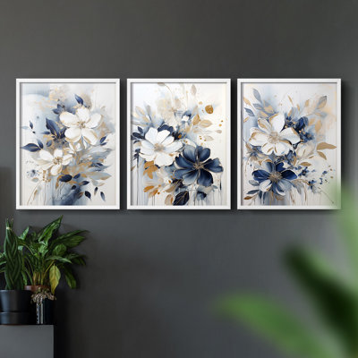Floral Study  Series  CIV  -Set Of 3 Framed Giclee Prints -Ready to Hang