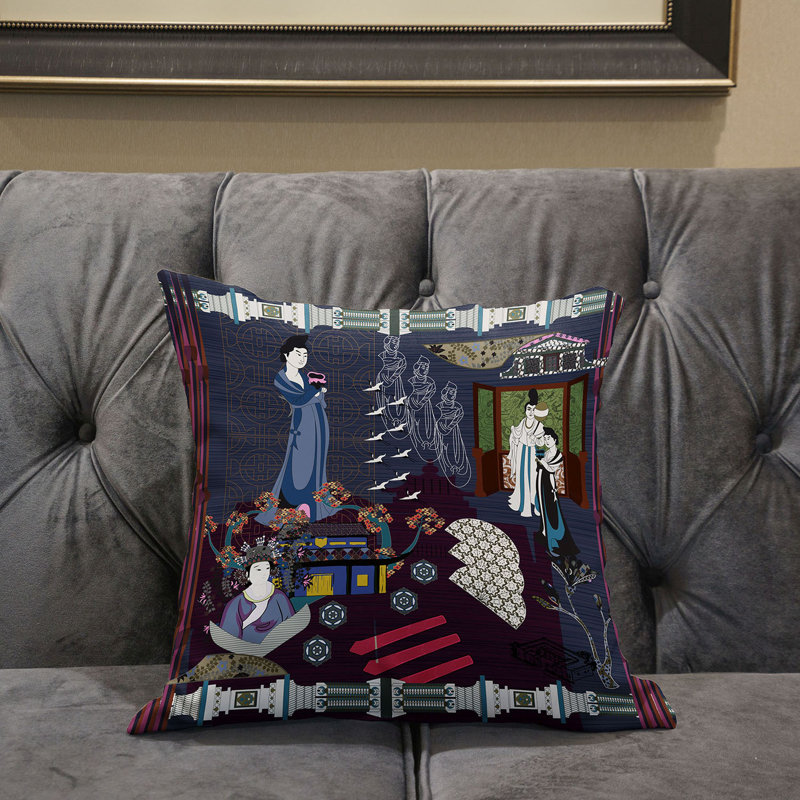 Housse et insert de coussin carré en polyester intérieur / extérieur, 18 po x 18 po, Bleu / mauve / brun