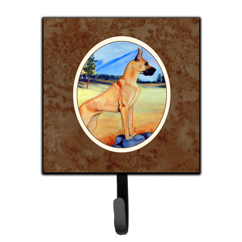 Pelin Metal Wall Organizer with Key Hooks, Great Dane, Brown/Yellow/Blue