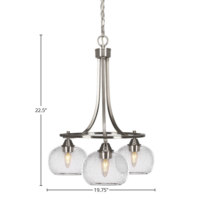 Paramount 3 Light Downlight Chandelier Shown In Brushed Nickel Finish With 7" Clear Bubble Glass