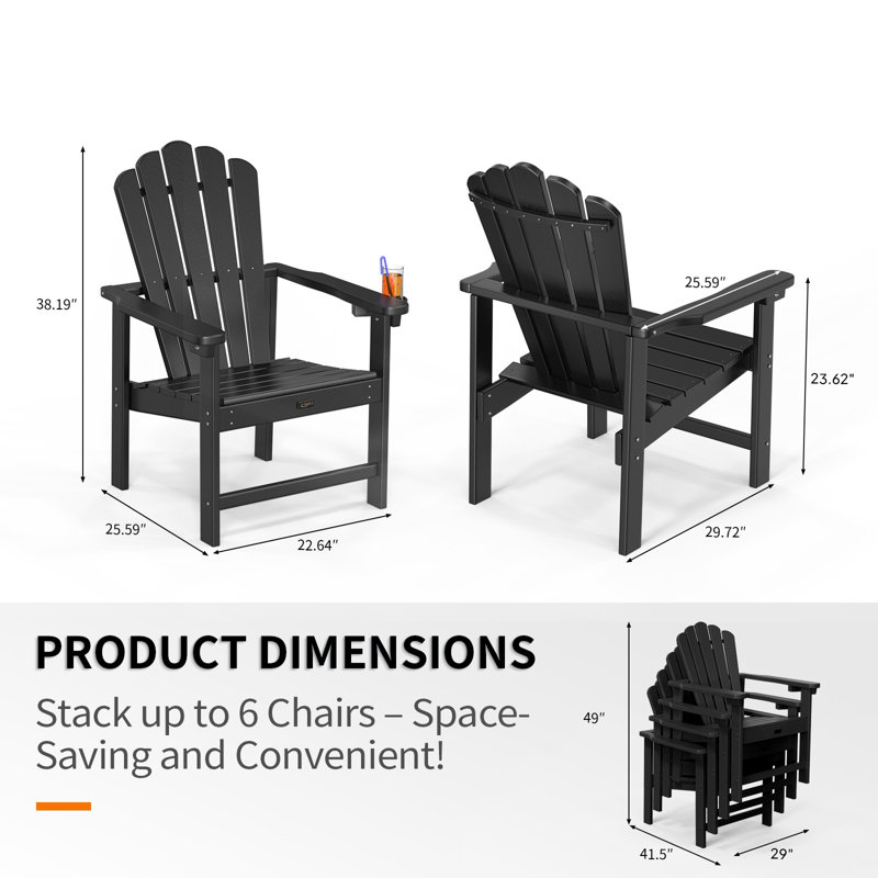 HDPE Patio Stackable Folding Adirondack Chair, Black