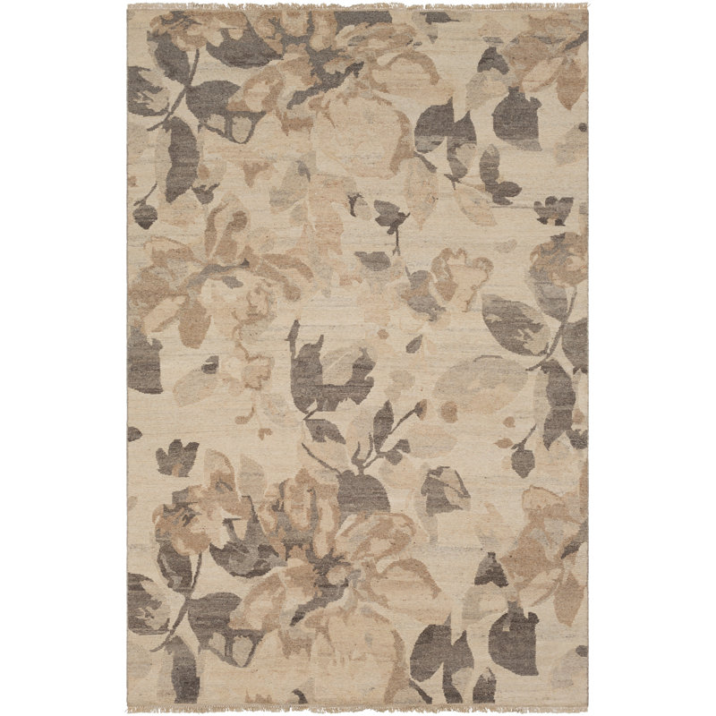 Ethereal Wool Geometric Area Rug in Beige, Rectangle 6' x 9'