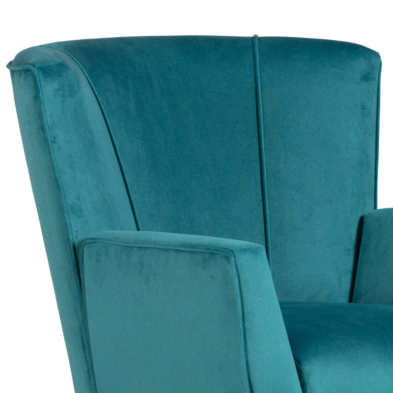 Fauteuil capitonné de 29,25 po de largeur Bethany, Tissu performance floral bleu lagon, Noyer foncé