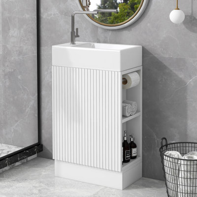 Meuble-lavabo moderne avec lavabo, tablette à deux niveaux et conception orientée à gauche ou à droite