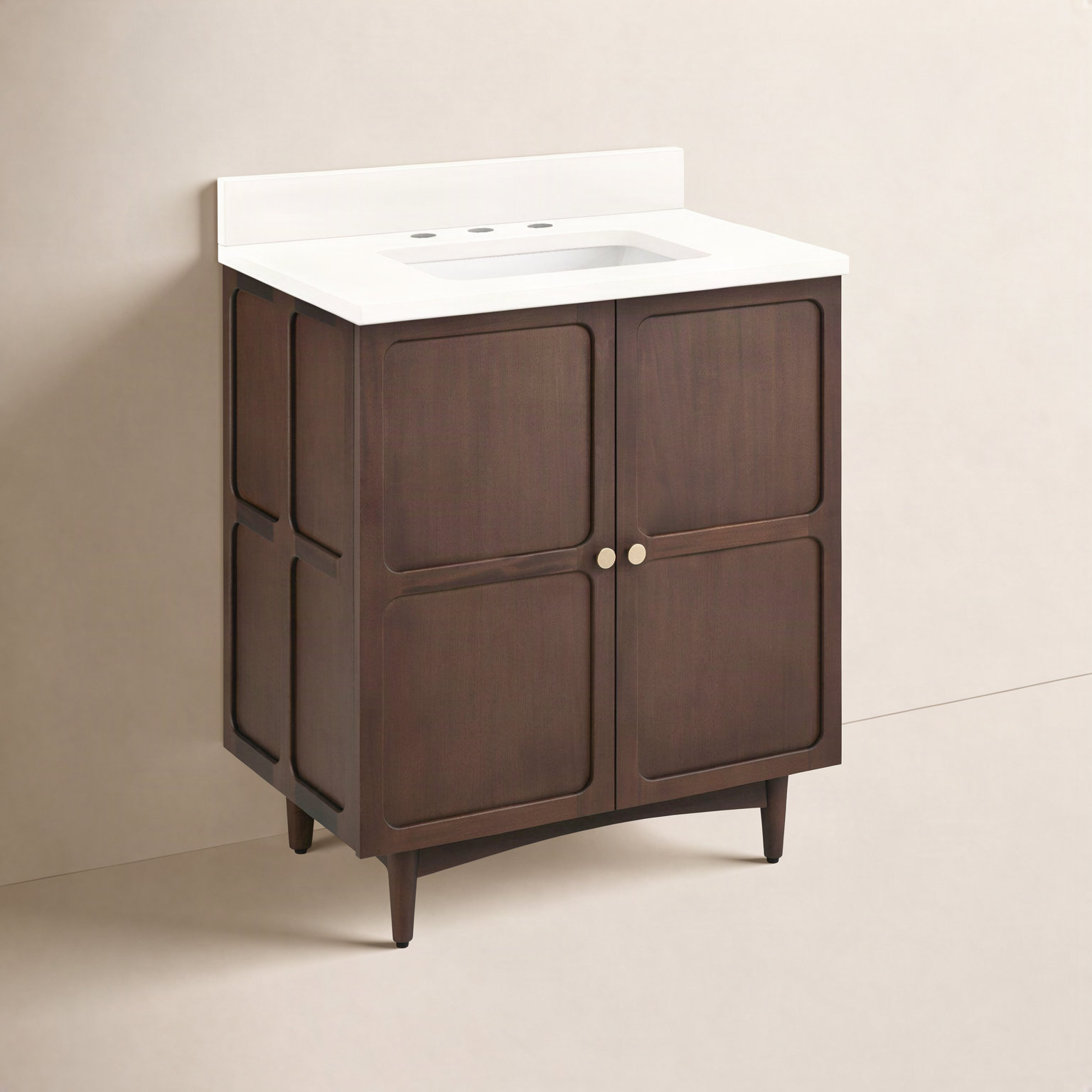 Delavan 30" Mahogany Single Bathroom Vanity, Rectangular, Arctic White Quartz, Single-Hole