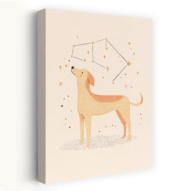 Sweet Dog Stargazing Modern Abstract Contemporary Dog Landscape Nature Wall Art Print 1 Piece Wrapped Canvas Wall Art