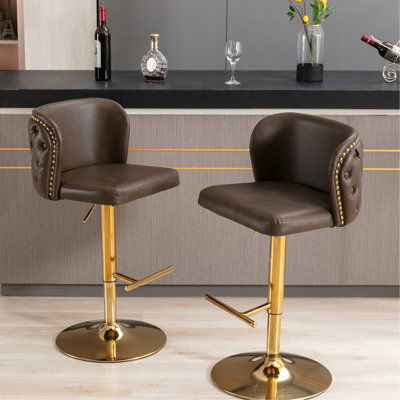 Adjustable Height Swivel Bar Stools - Modern Pu Leather Upholstered, Back , For Home Pub & Kitchen Island (2 , Brown With Seat ( Of 2,