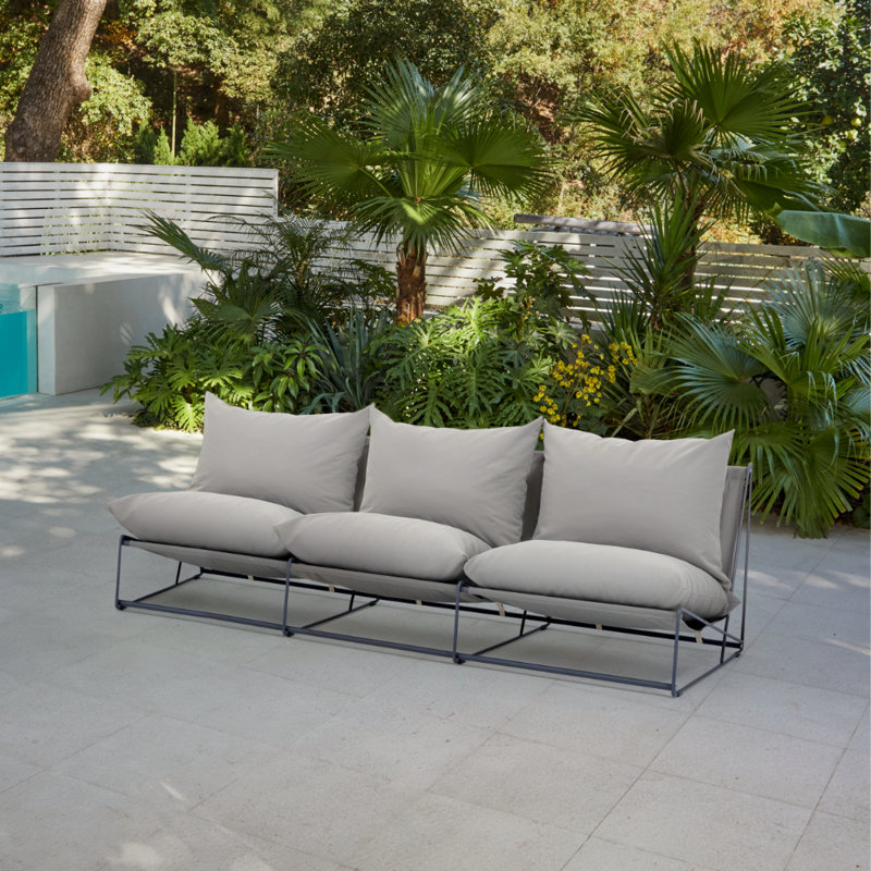 Dalvey 246cm Wide Rectangle Steel Patio Sofa with Cushions, Grey