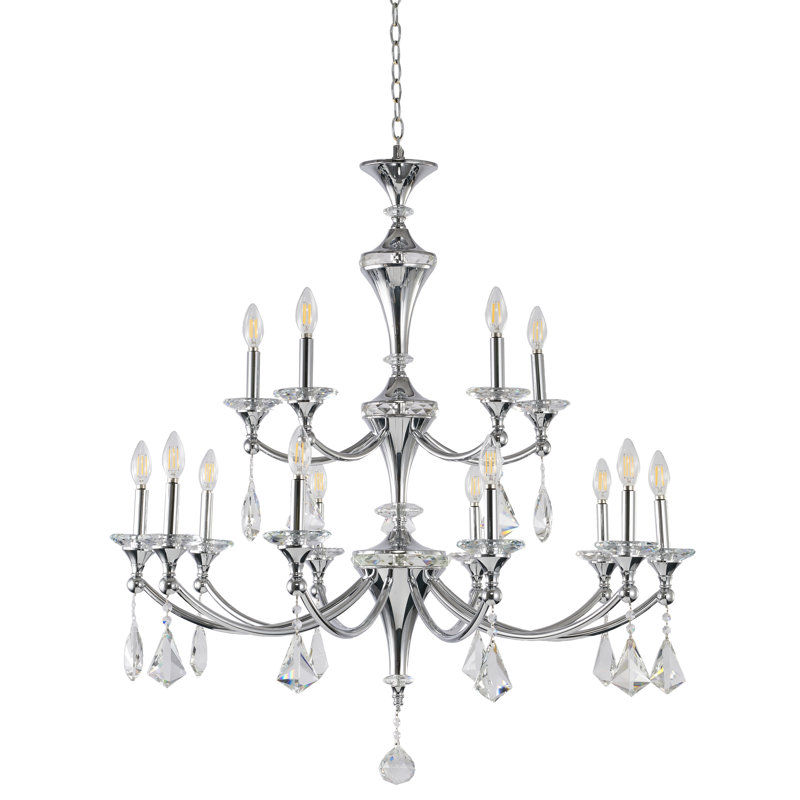 15-Light Chrome Chandelier With Clear And Champagne Crystals, Silver, Clear
