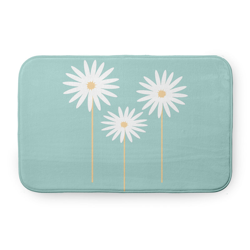 Tapis de bain à imprimé floral, L 17 po x L 24 po, Bleu clair