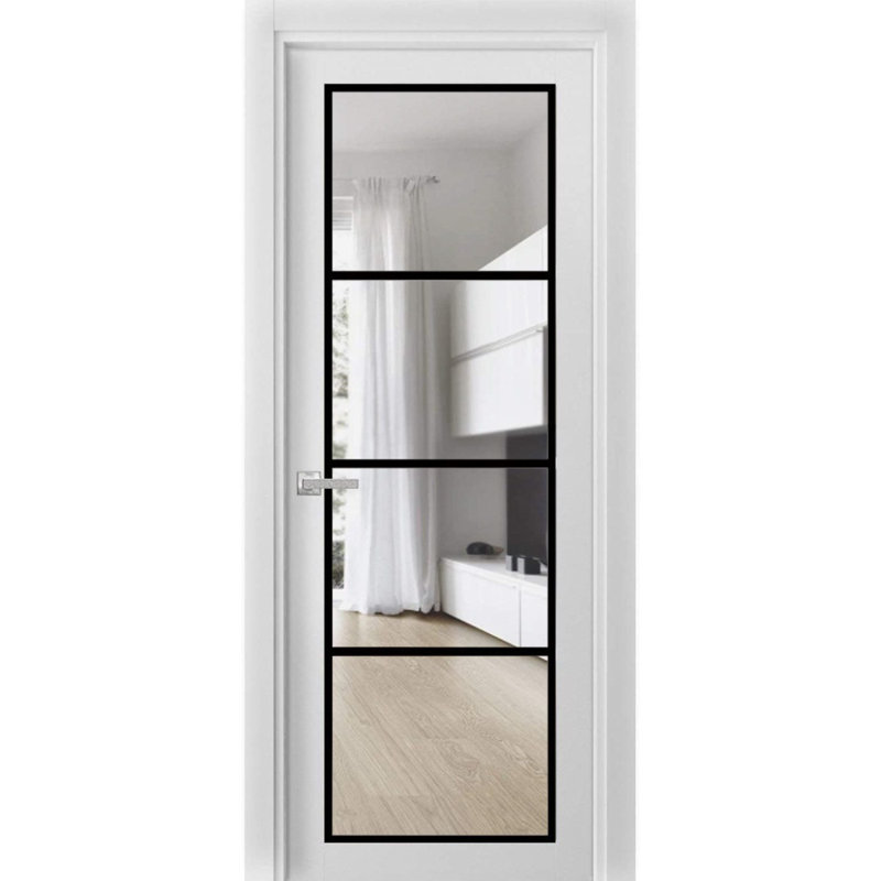 Porte française solide | Verre transparent Lucia 2466 | Poignée simple à panneau régulier | Portes de salle de bain robustes