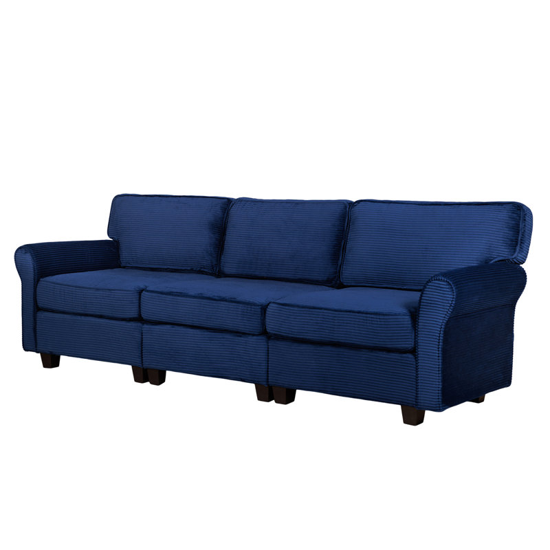 94" 3-Seater Corduroy Sofa Couch with Deep Seats,Thickened High-Rebound Sponge & Armrests, Removable Cushions, Blue