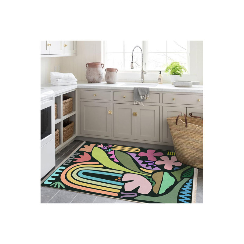 Tapis décoratif multicolore à motifs abstraits multicolores lavables à la machine