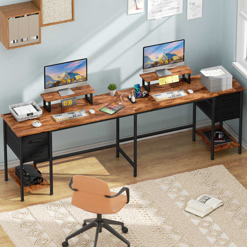 66” L-Shaped Computer Desk with Power Outlet, 29.1" H x 66.1" W x 47.2" D, Brown