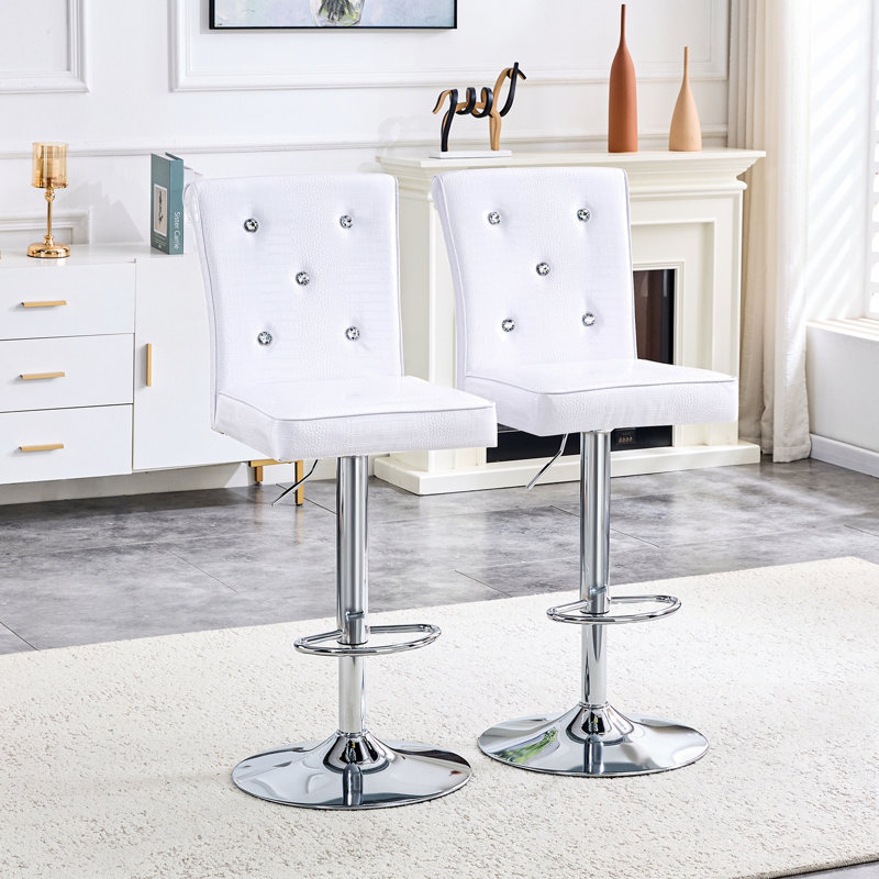 Un ensemble de 2 chaises de bar en cuir avec base robuste, Blanc