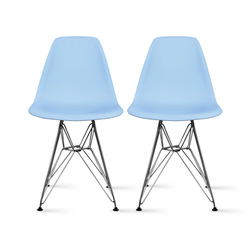 Edgewater Transparent Armless Dining Side Chairs with Wire Base, Silver Chrome, Blue, No