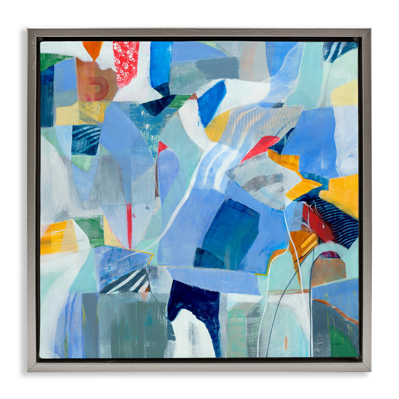 "Chaotic Blue Composition", art mural encadré noir par Jill Martin, H 18 po x l 18 po, Cadre flottant gris lustré