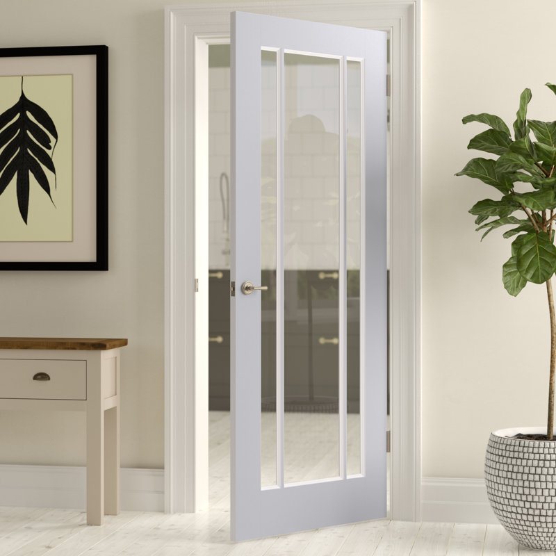 Lincoln Clear Glazed Primed White Internal Door, 204cm H x 72.6cm W x 4cm D