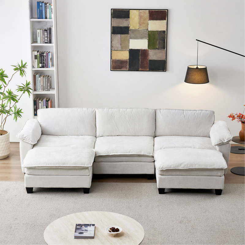 Canapé de luxe à trois places avec deux repose-pieds, Beige