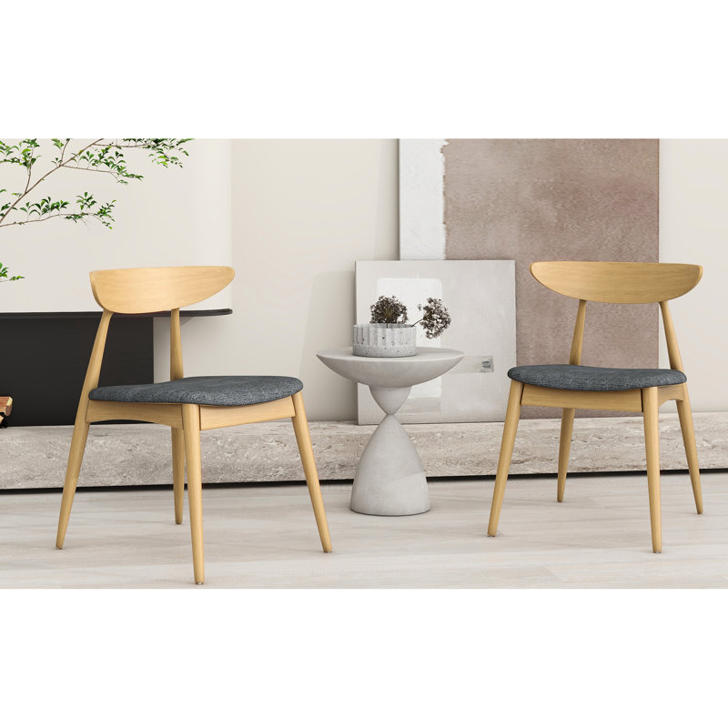 Ensemble de 2 chaises de salle à manger rétro en bois d'hévéa avec dossier ergonomique, coussins gris moelleux, finition bois naturel